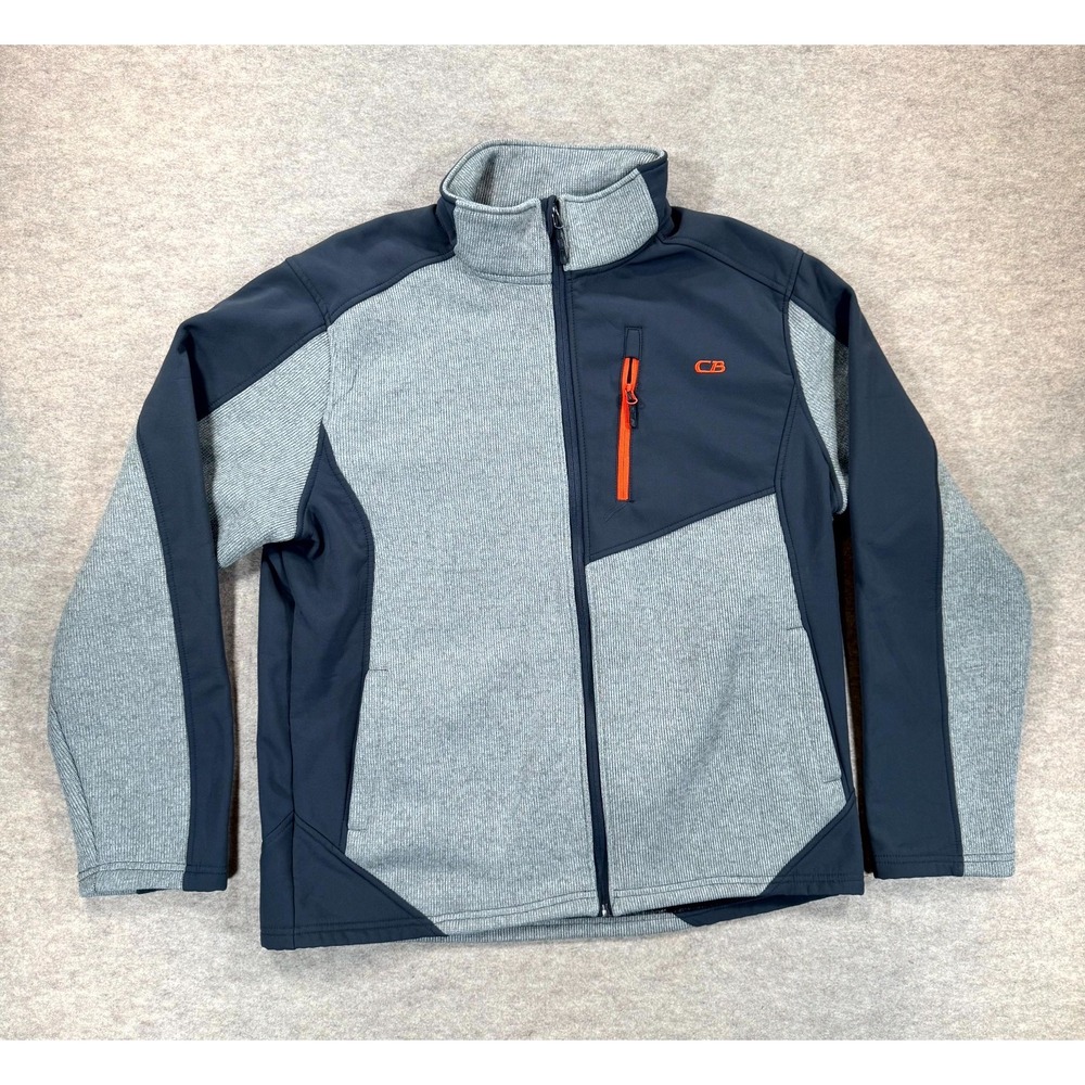 CB Sports Fleece Jacket Mens XL Gray Blue Knit Full Zipper Snowboarding Sports